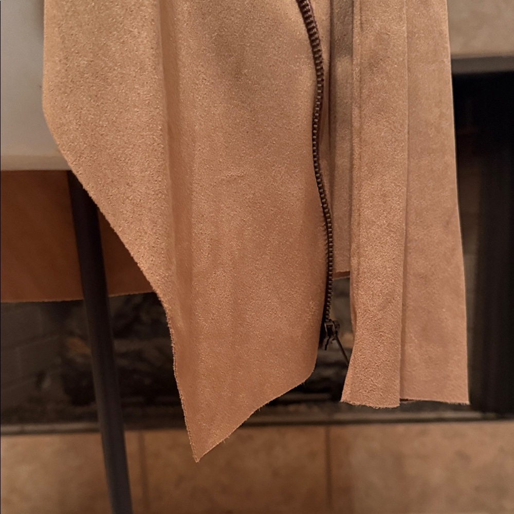 Mote Faux Suede Leather Tan Brown Moto Zipper Jacket Wrap - Picture 4 of 6